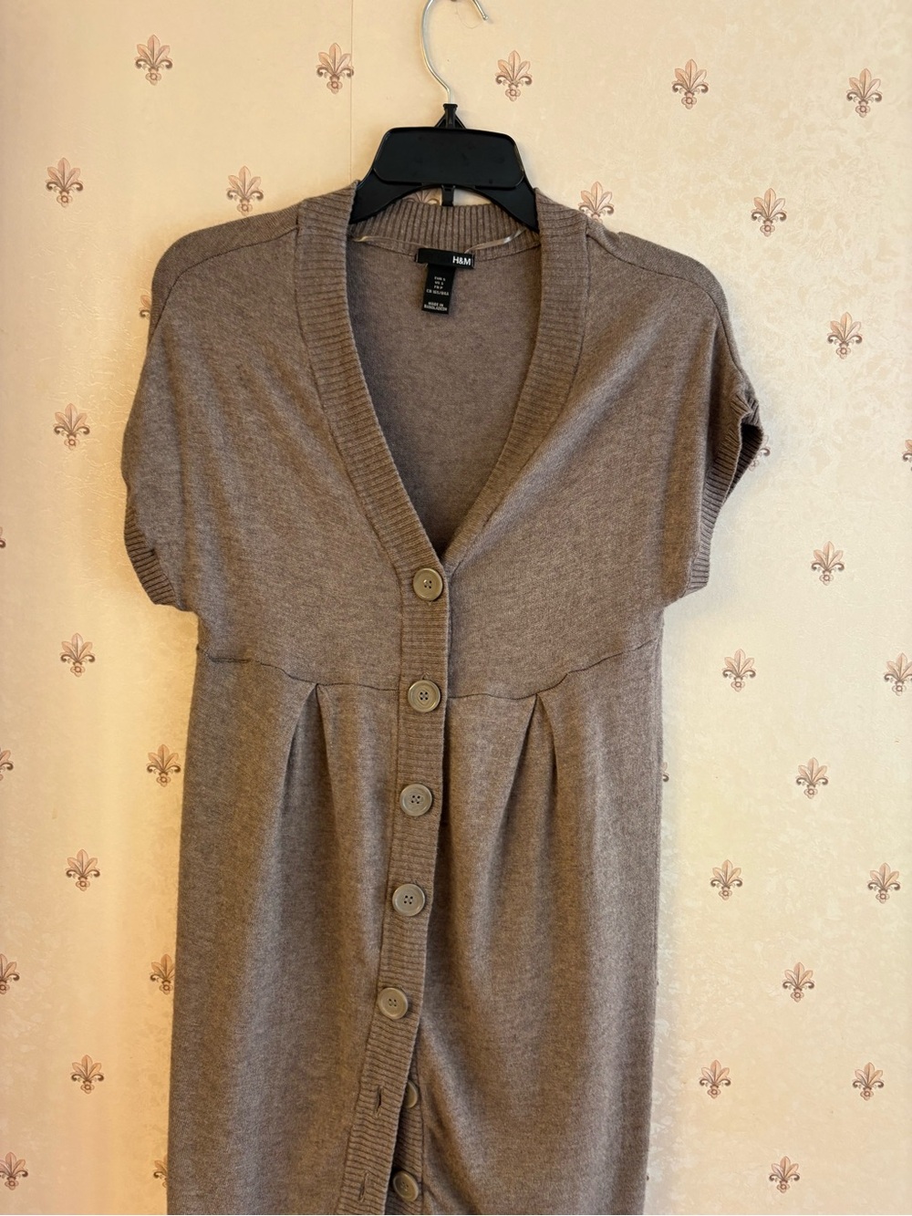 H&M Taupe Short-Sleeve Button-Front Knit Cardigan Dress